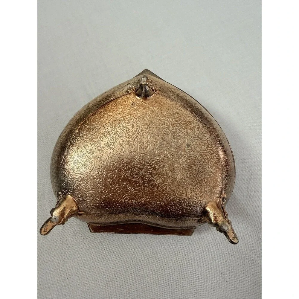 Vintage Gold Tone Filigree Butterfly Heart Trinket Box Red Velvet Cottagecore